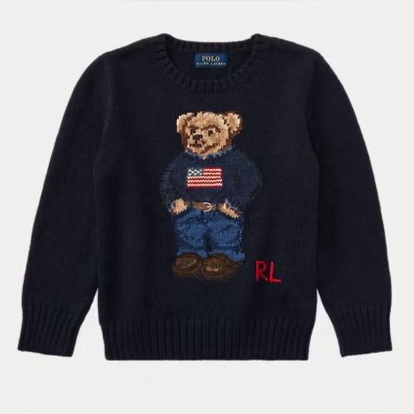 Polo Ralph Lauren Hunter Navy Bear Flag Cotton Sweater size 3 3T - Picture 1 of 3